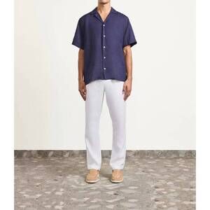 NEW FRESCOBAL CARIOCA angelo linen shirt in midnight blue